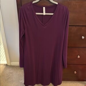 Purple V-Neck Long Sleeve Dress